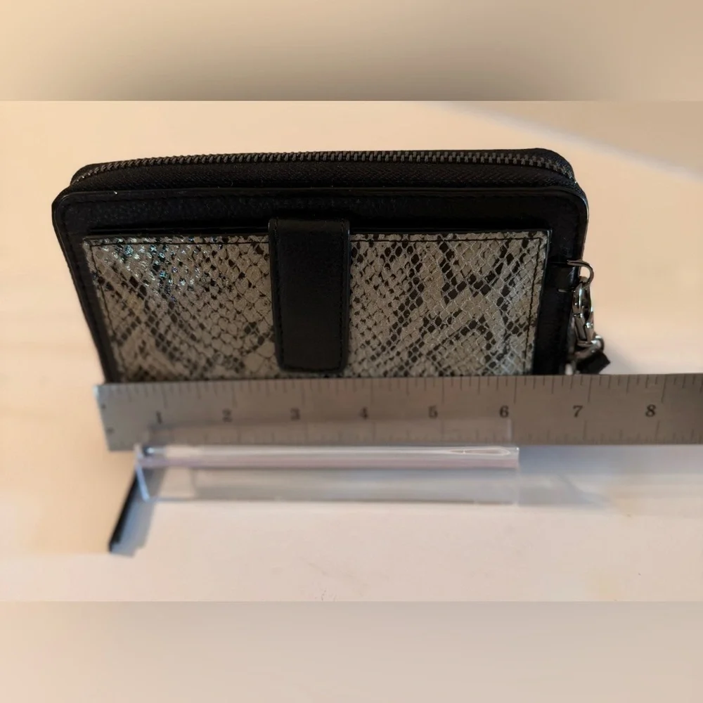 Rachel Roy Snake Print Zip Around Wristlet Wallet Black Faux Leather